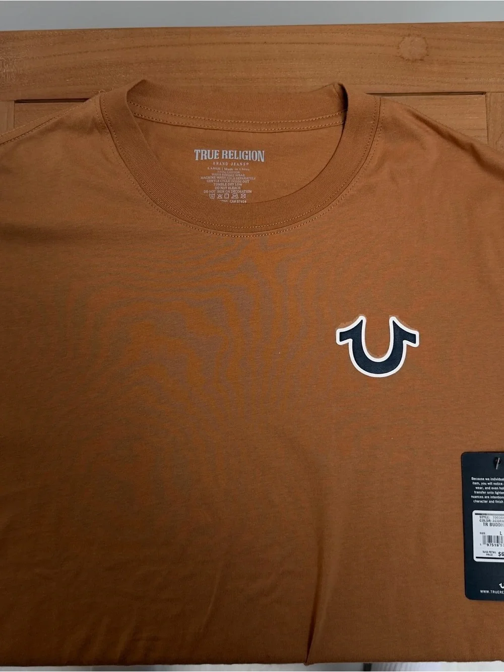 True Religion Men's Rust Brown Horseshoe Crew Neck Tee